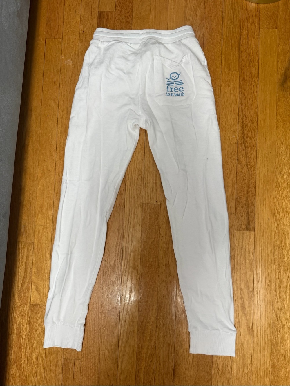 St Barths Women's White Jogger Sweatpants with Blue Drawstring - Picture 2 of 4